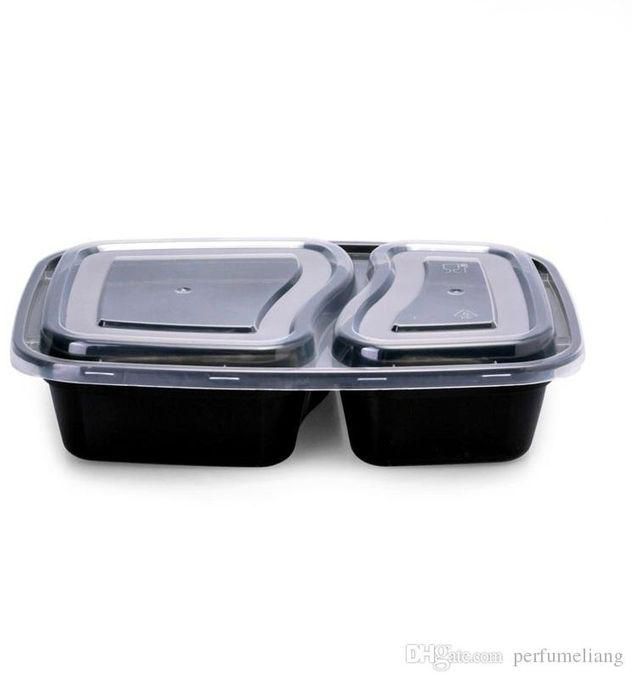 5 Compartment Black Disposable Plastic Plates w/ Lid- 100pcs